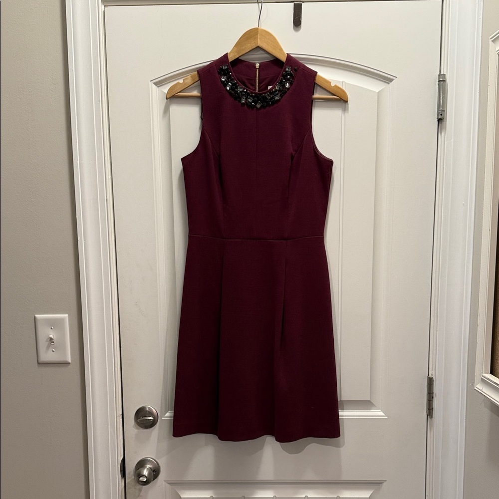 Eliza J Burgundy Embellished Neck Mini Dress